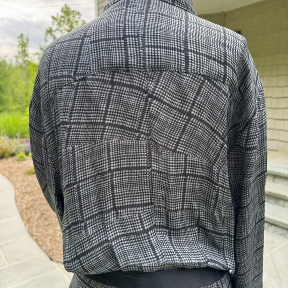 RAG & BONE 100% Silk Shirtdress Fit-and-Flare Gray Black Plaid Dress - Size 6 - Picture 5 of 11